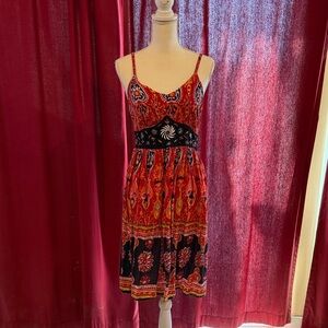 Bohemian Red Paisley Spaghetti-Strap Midi Dress